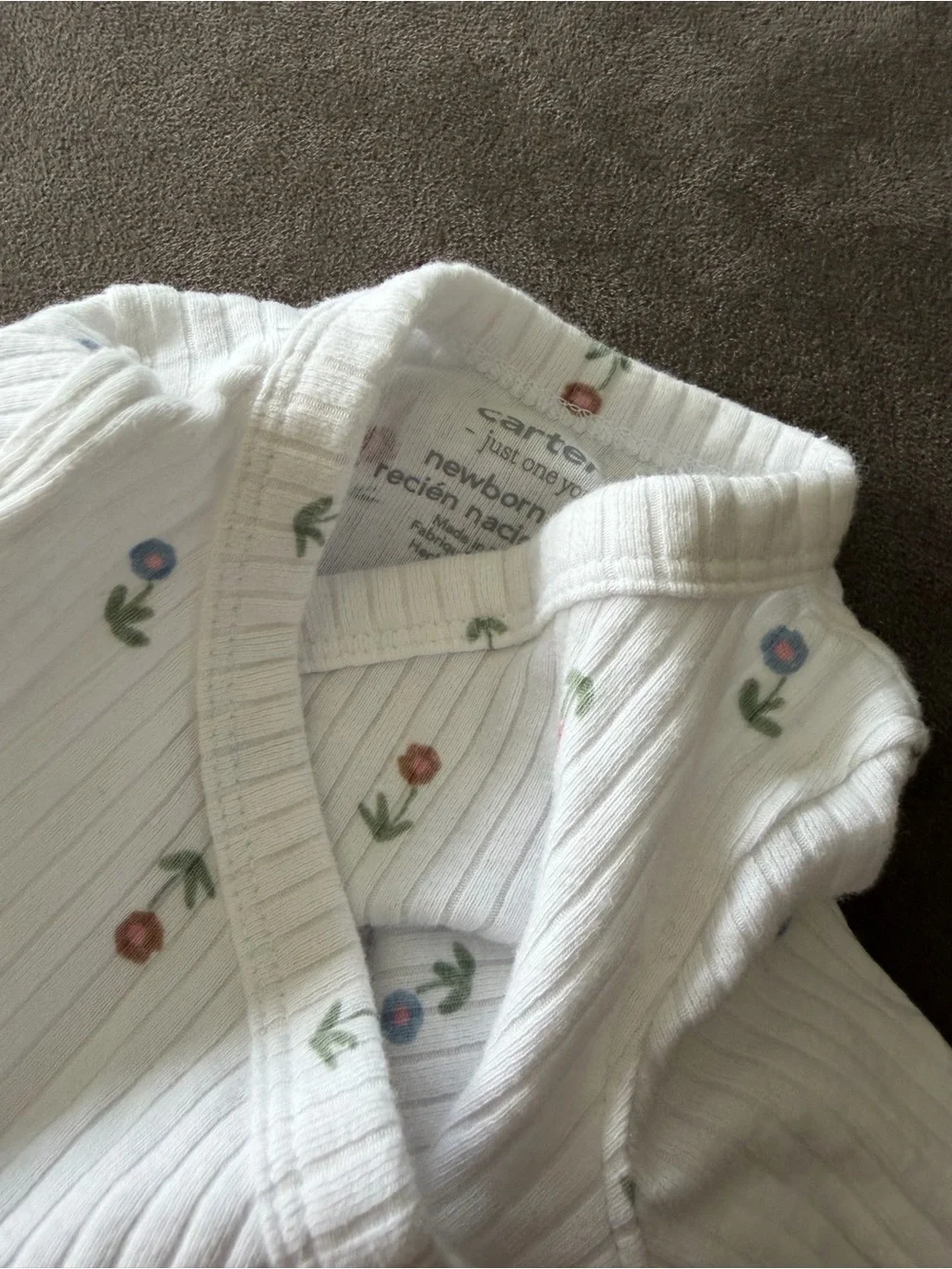 Carter's Cream Ribbed Floral Baby Pajama Set